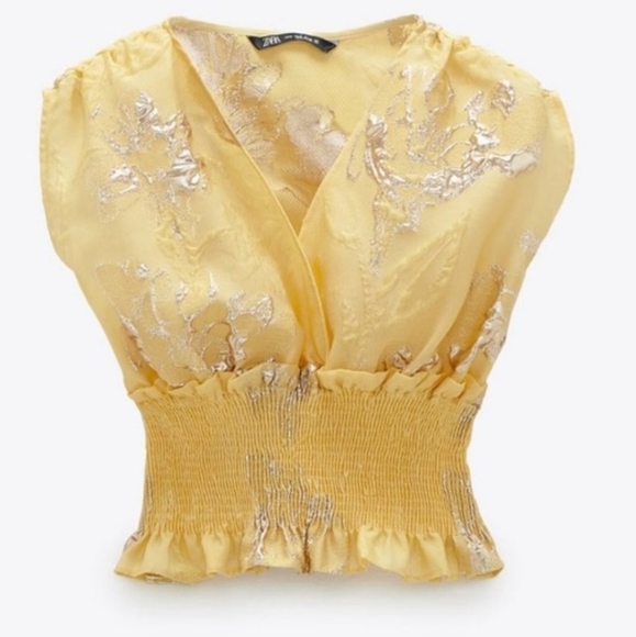 ZARA limited edition yellow v neck smocked top - Picture 2 of 9